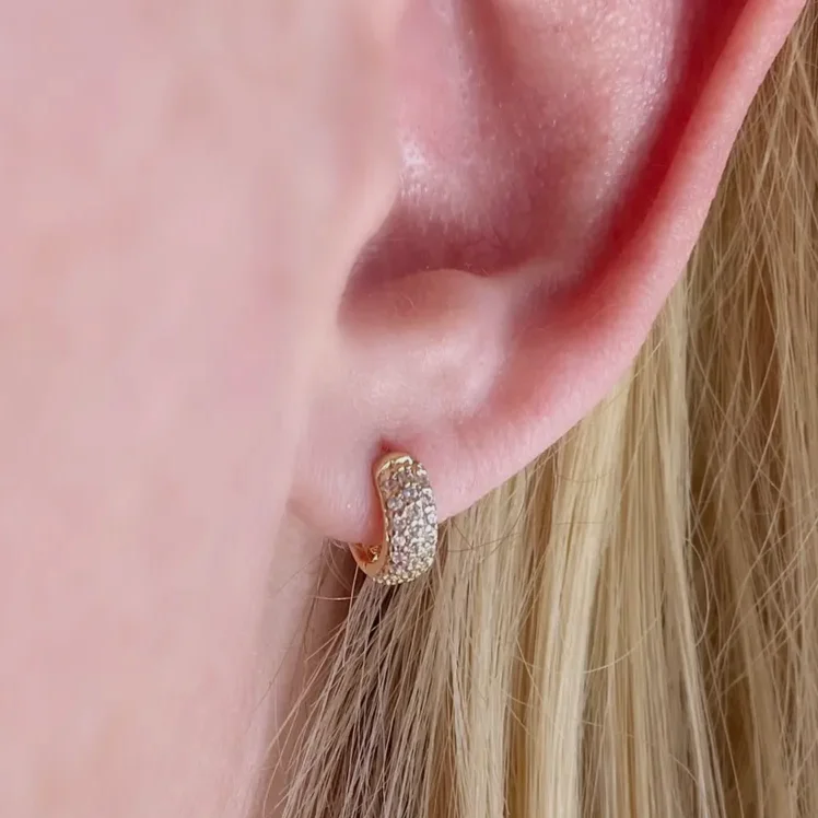 women's feather earrings-Chubby sparkle huggies