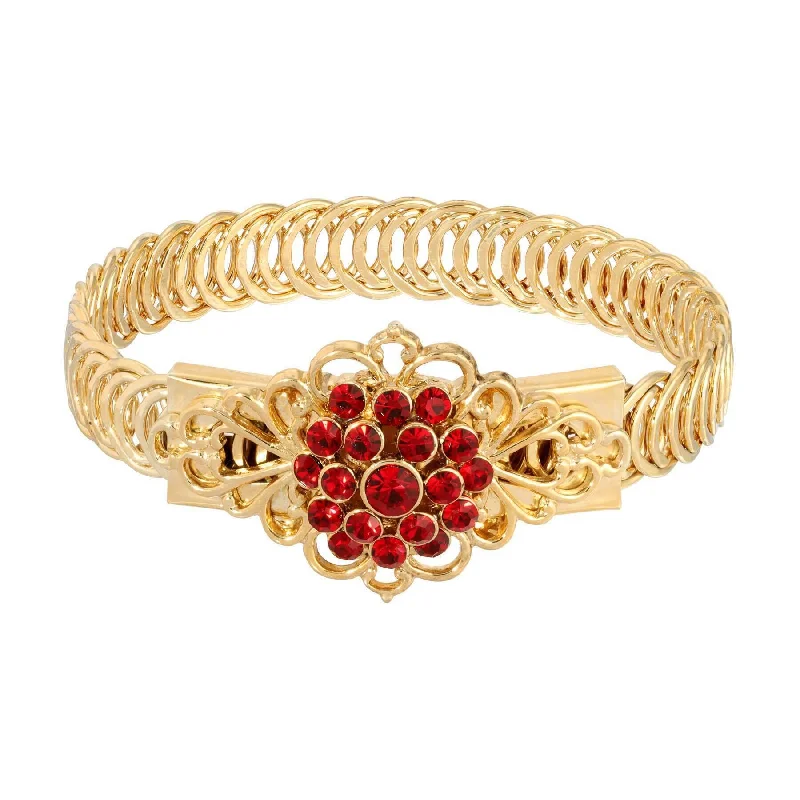 women's sporty bracelets-1928 Jewelry Gold Dipped Crystal Flower Overlay Belt Bracelet