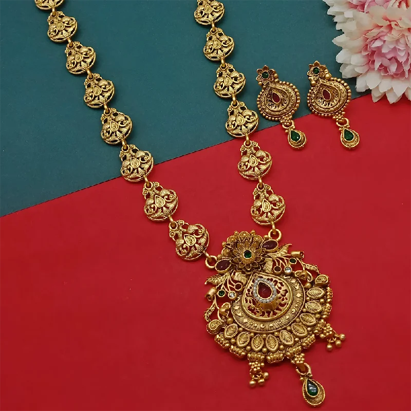 women’s dainty gold necklaces-Gehana Mahal Gold Plated Pota Stone Necklace Set