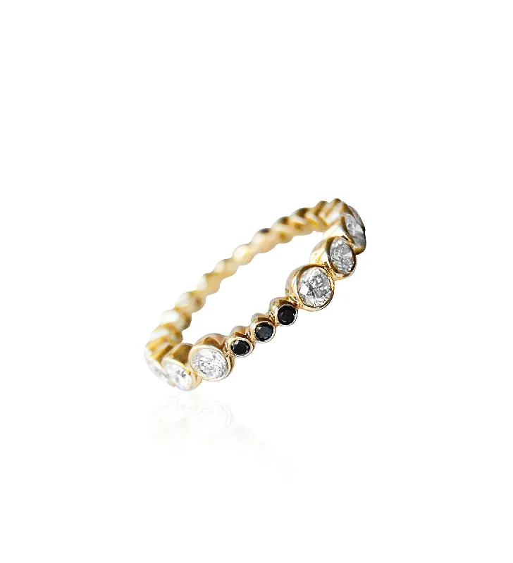 women’s engraved rings-Delia White & Black 18K Gold Ring w. Diamonds