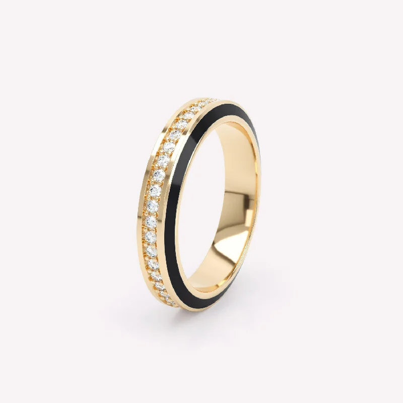 women’s stackable rings-Eternity Black 4mm 18K Gold Ring w. Lab-Grown Diamonds