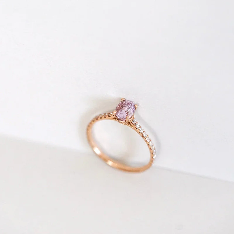 women’s pearl rings-Candy Sweet Pink 18K Rosegold Ring w. Sapphire & Diamonds