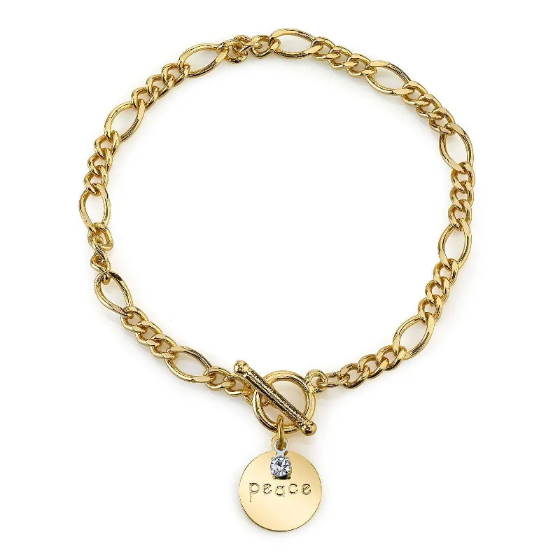 women's personalized bracelets-1928 Jewelry Peace Crystal Accent Figaro Chain Toggle Bracelet