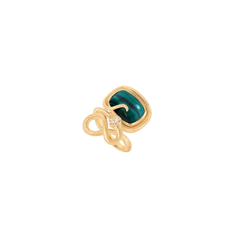 women’s birthstone rings-Snakes Petite 18K Gold Ring w. Diamonds & Malachite