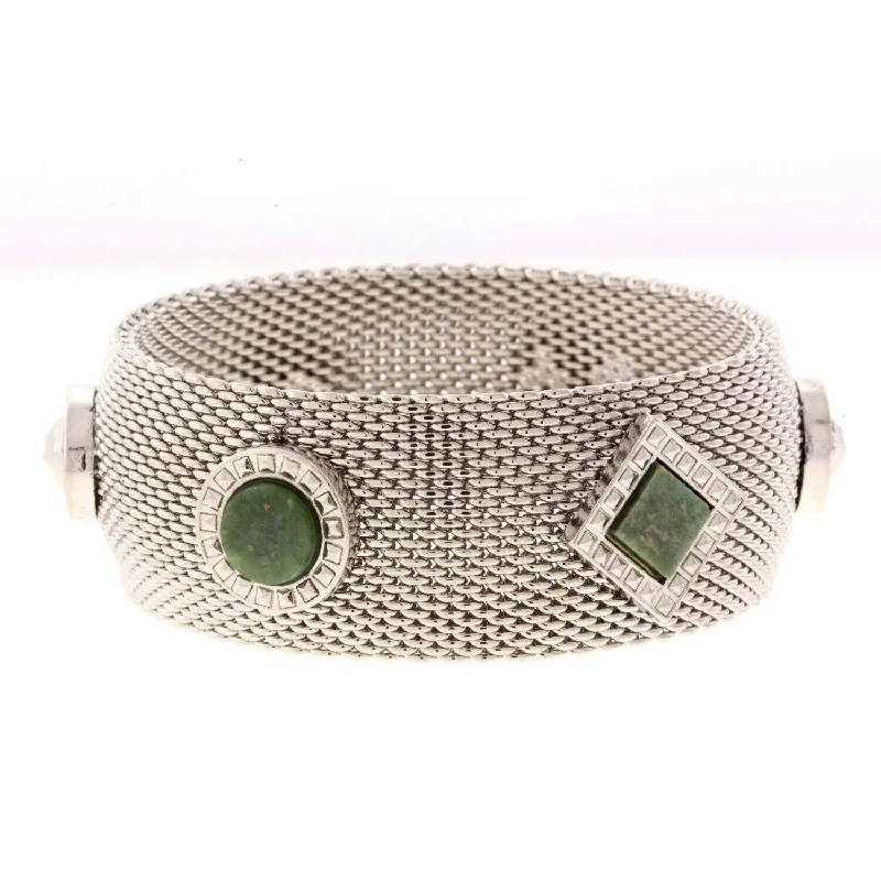 women's feather bracelets-1928 Jewelry Mesh Round And Square Gemstone Bangle Bracelet