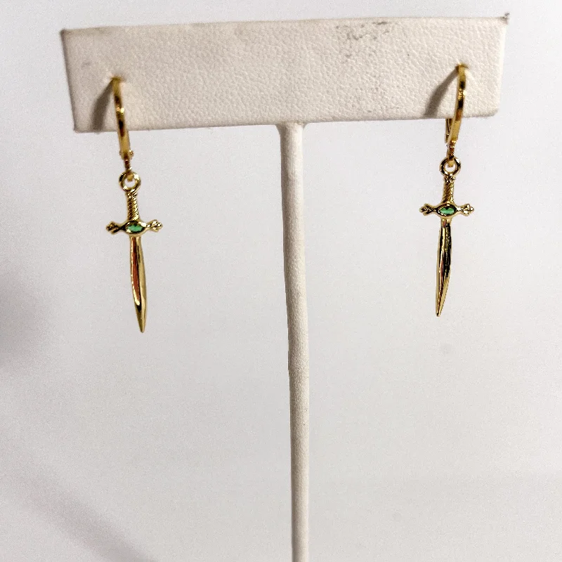 women's handcrafted earrings-Dagger Huggies