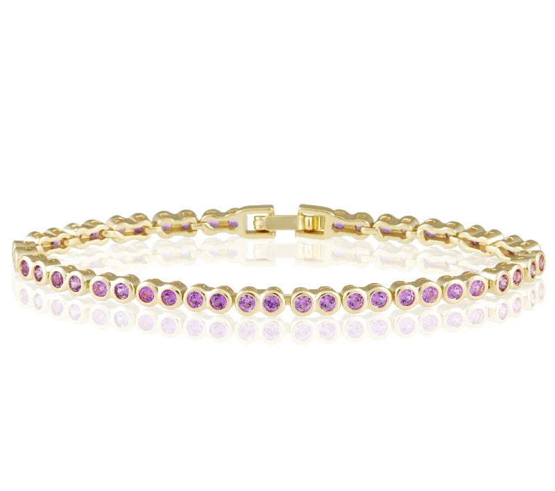 women's wide bracelets-Bezel Tennis Bracelet- Pink