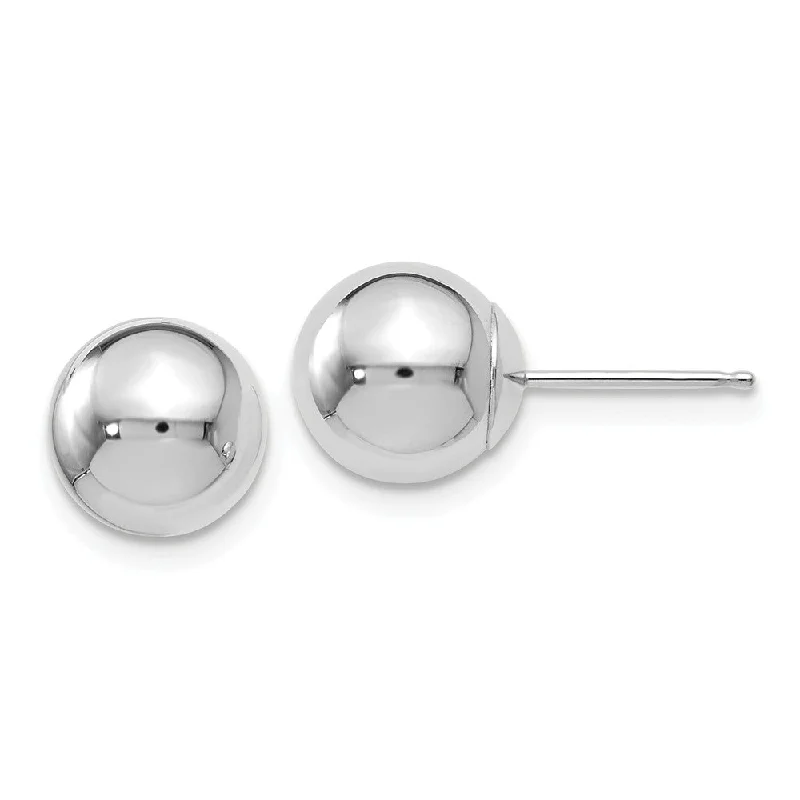 women's stud earrings-8mm (5/16 Inch) 14k White Gold Polished Ball Friction Back Studs