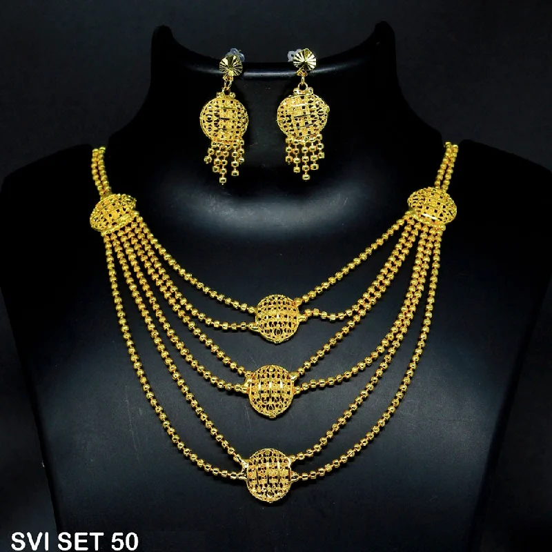 women’s bohemian necklaces-Mahavir Forming Gold Necklace Set - SVI SET 50