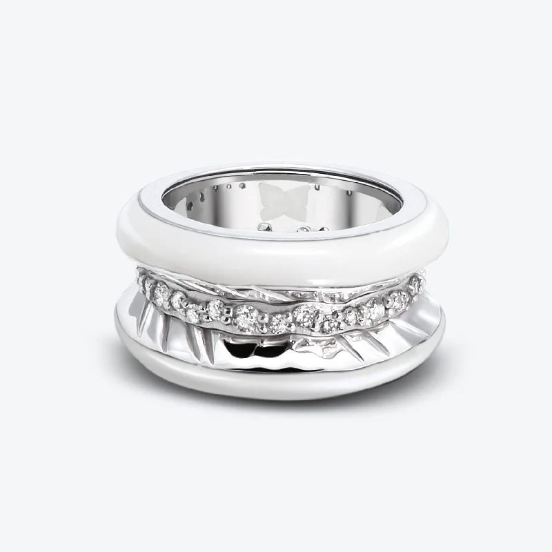 women’s adjustable silver rings-Antarctica Ice 18K White Gold Ring w. Lab-Grown Diamonds & Snow White Enamel