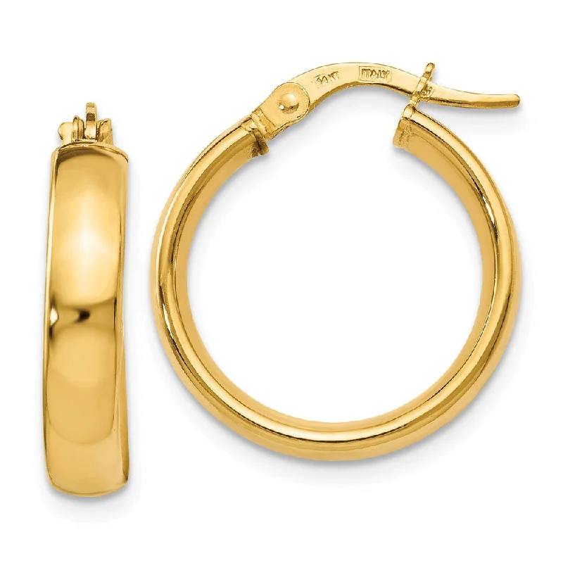 women's zodiac earrings-4mm x 19mm (3/4 Inch) Polished 14k Yellow Gold Domed Round Tube Hoops