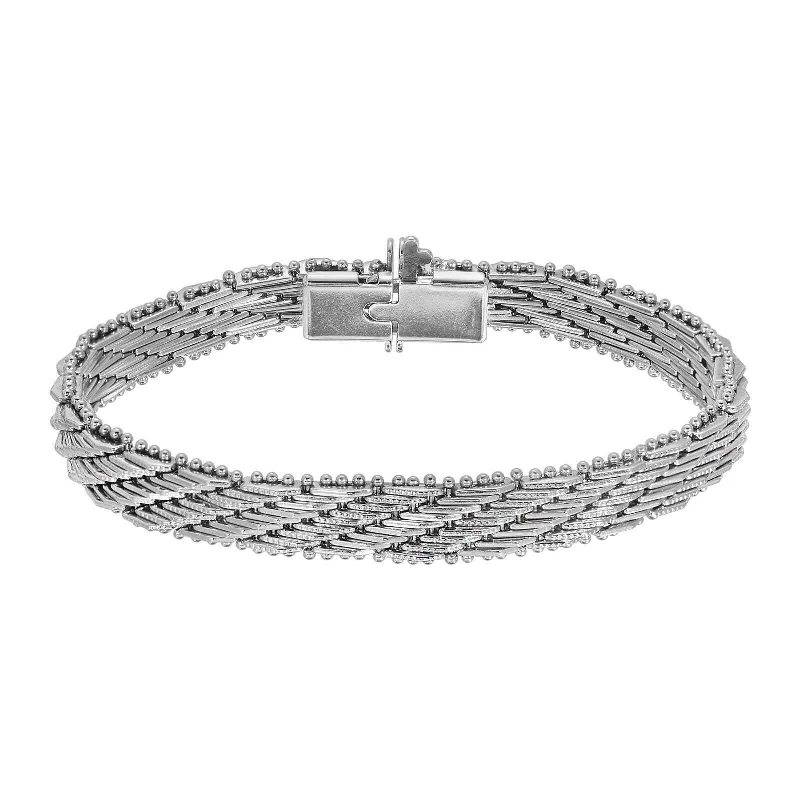 women's matching couple bracelets-1928 Jewelry Silver Deco Mesh Beaded Edge Box Clasp Bracelet