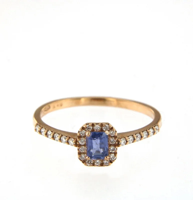 women’s yellow gold rings-Candy 18K Rose Gold Ring w. Diamonds & Blue Sapphire