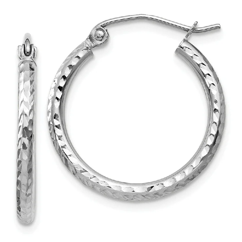 women's oval earrings-2mm, 14k White Gold Diamond-cut Hoops, 20mm (3/4 Inch)