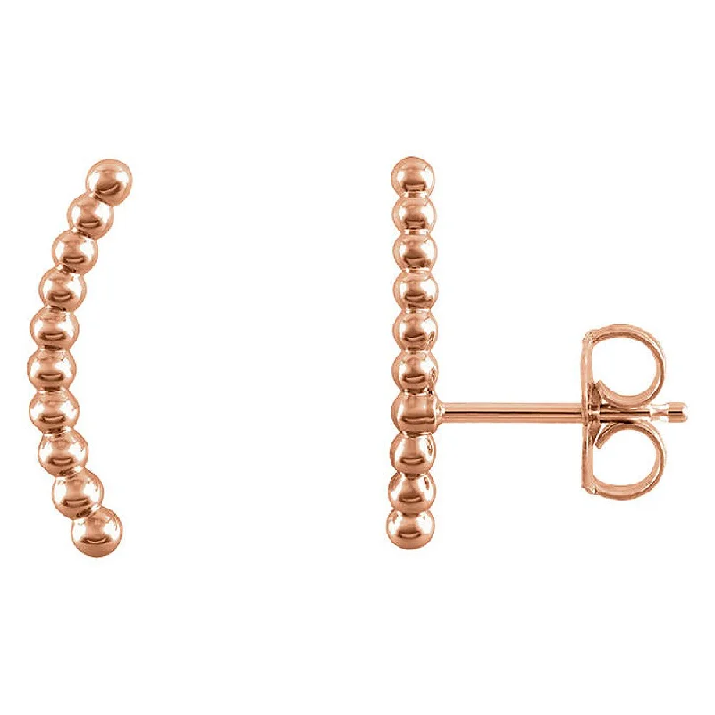 women's tiny stud earrings-1.7 x 15mm (9/16 Inch) 14k Rose Gold Beaded Ear Climbers