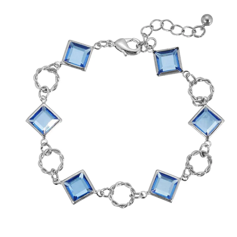 women's evil eye bracelets-1928 Jewelry Sapphire Blue Austrian Crystal Square Link Bracelet