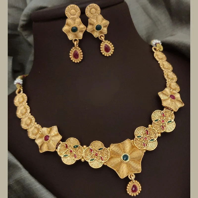 women’s short necklaces-FS Collection Gold Plated Pota Stone Necklace Set