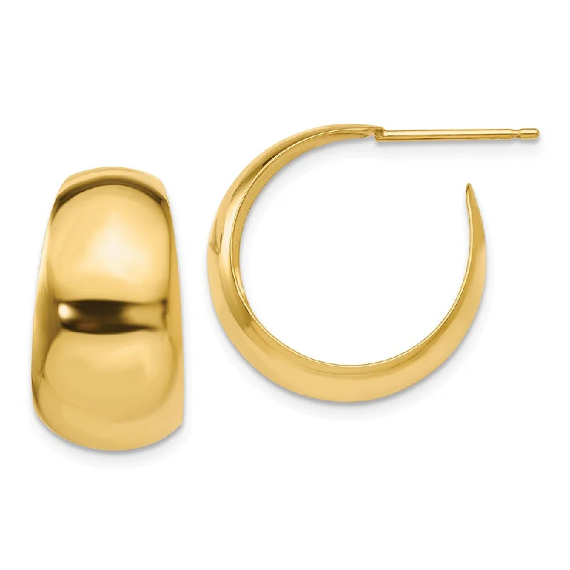 women's double hoop earrings-8.5-10mm x 19mm (3/4 Inch) 14k Yellow Gold Wide Tapered J-Hoops