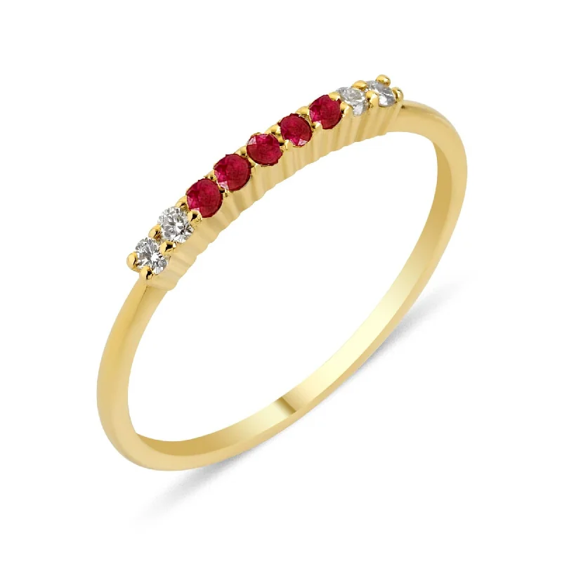 women’s personalized rings-Lara Bar 18K Gold Ring w. Diamonds & Rubies