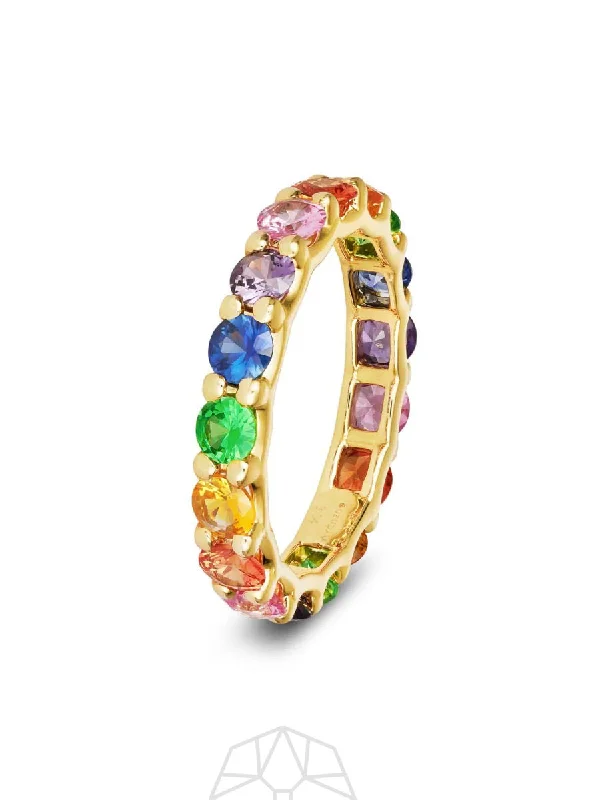 women’s gemstone rings-Rainbow Sapphire Chunky 18K Gold Ring