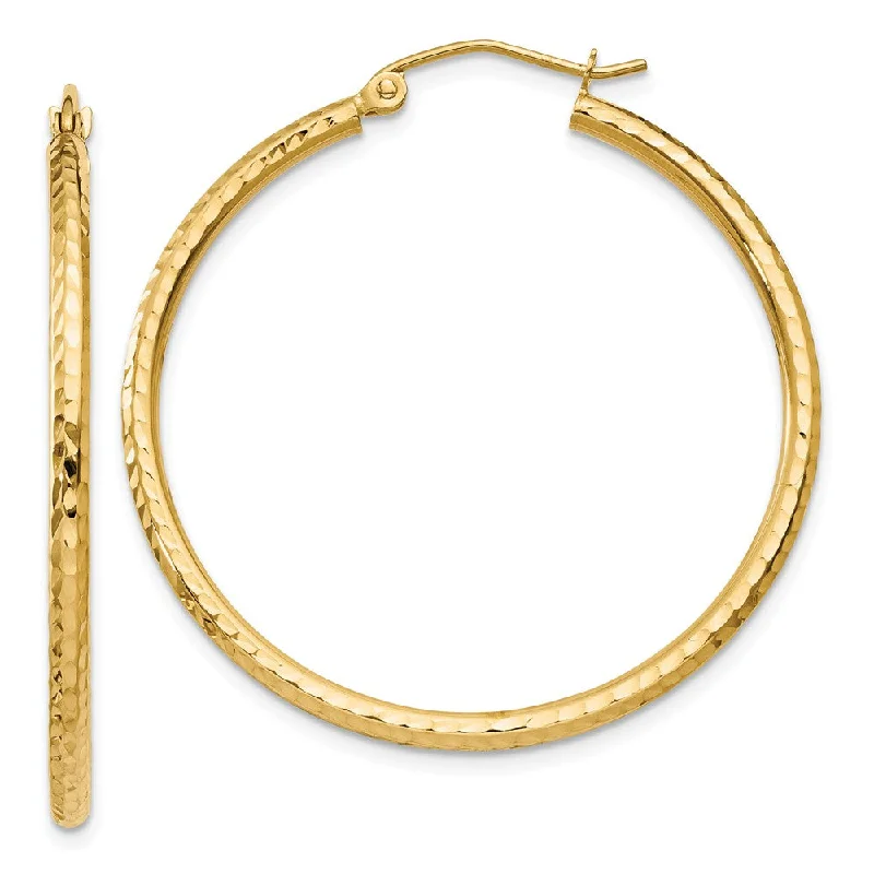 women's layered earrings-2mm, 14k Yellow Gold Diamond-cut Hoops, 35mm (1 3/8 Inch)