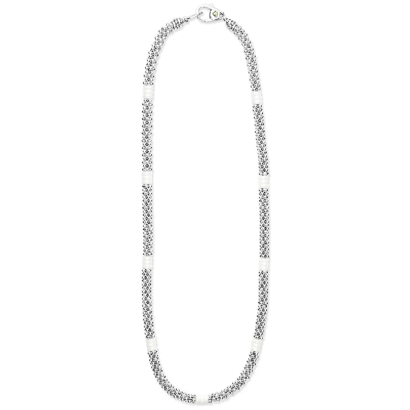 women’s chain necklaces-Ceramic Three Bead Station Caviar Necklace