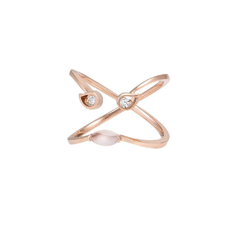 women’s pearl wedding rings-PREMIERE Florentina 18K Rosegold Ring w. Diamond & Chalcedony