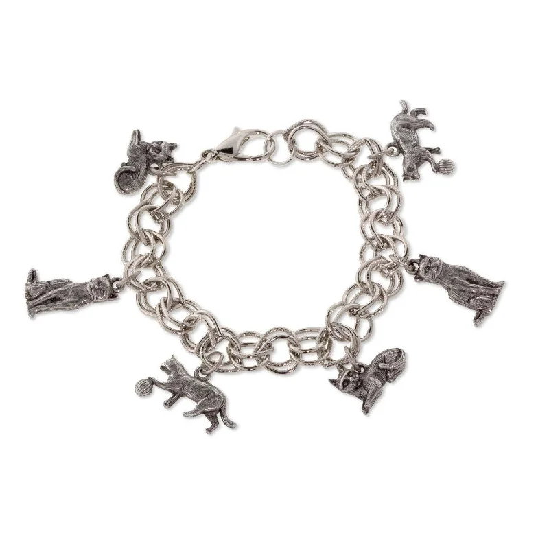 women's mom and daughter bracelets-1928 Jewelry Pewter 6 Cat Charm Bracelet