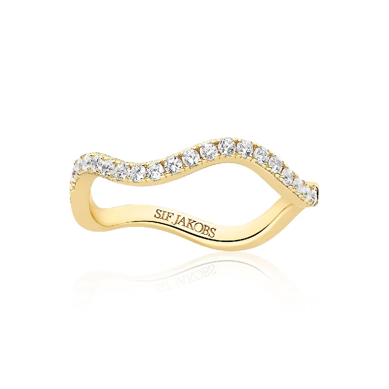 women’s gemstone rings-Ellera Waves Gold Plated Ring w. Zirconia