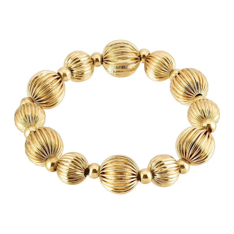 women's personalized name bracelets-1928 Jewelry Gold Callisto Round Corrugated Ball Stretch Bracelet