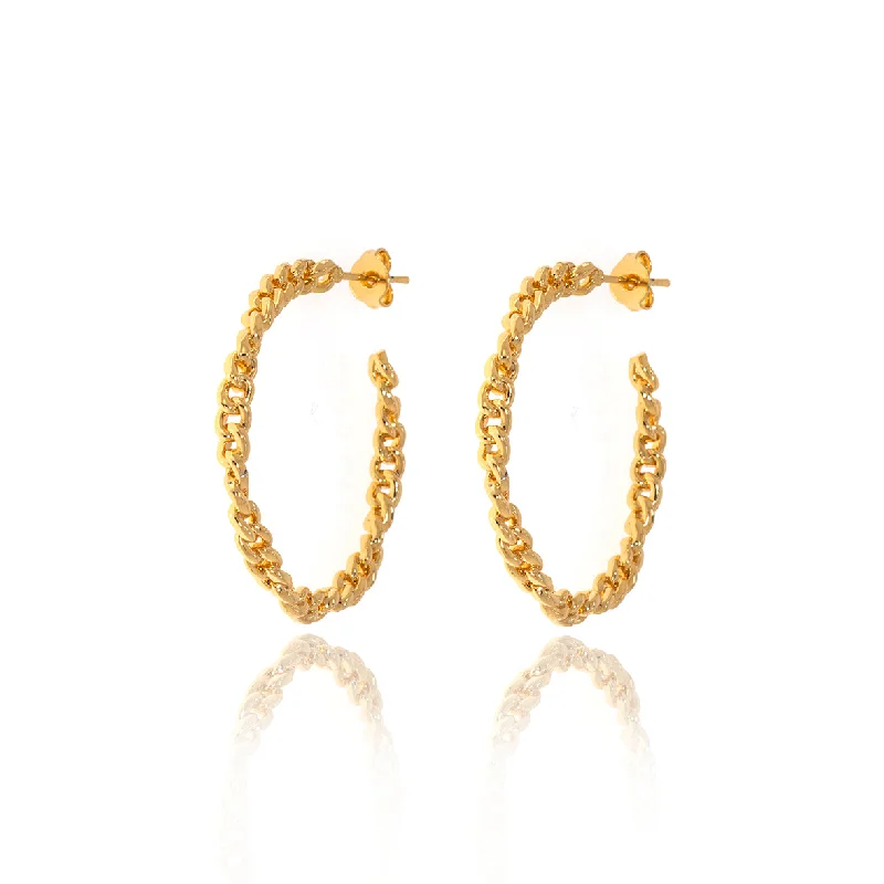 women's gold-plated earrings-Plunge Hoop