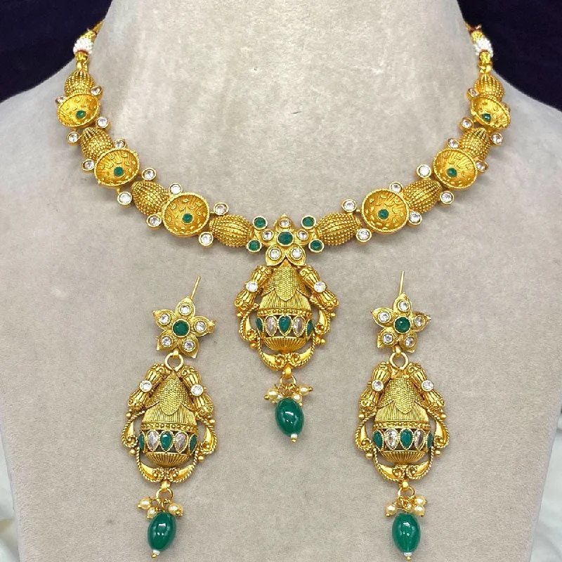 women’s birthstone necklaces-Amoliya Jewels Gold Plated Pota Stone Necklace Set