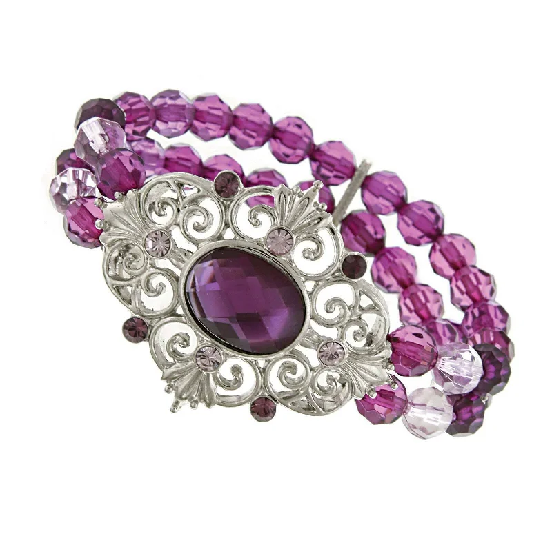 women's stackable bracelets-1928 Jewelry Amethyst Stretch Bracelet