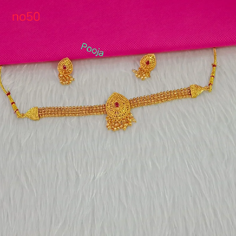 women’s elegant necklaces-Pooja Bangles Gold Plated Pota Stone Choker Necklace Set