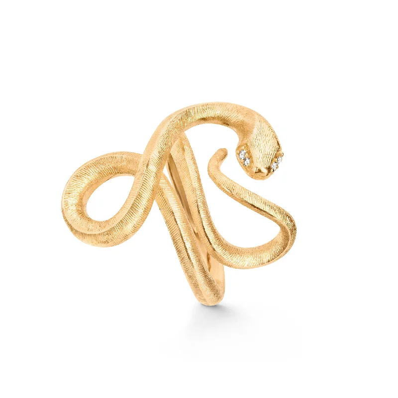 women’s fancy color rings-Large Snakes 18K Gold Ring w. Diamonds